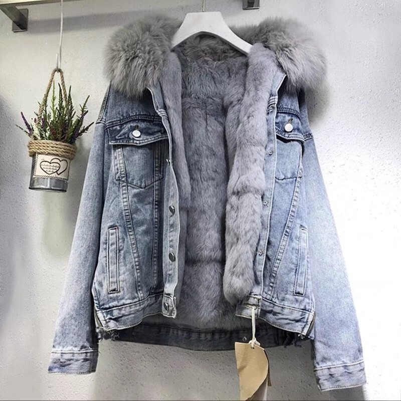 Fashion fur jean jacket for women fur lining