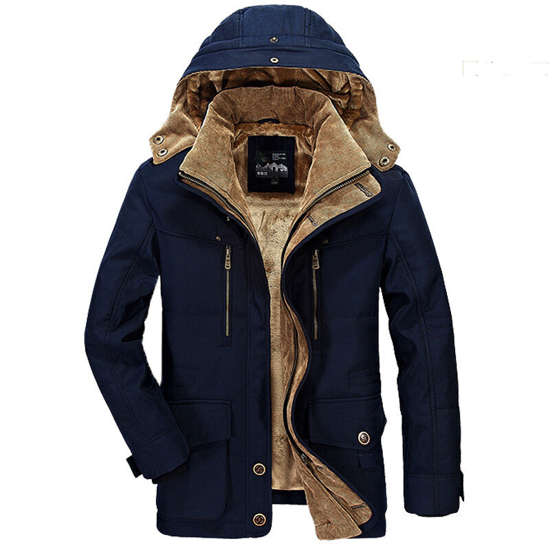 Winter Men's Mid Length Plus Velvet Thick Padded Jacket Loose Casual Hooded Padded Jacket High Quality Fleece Jacket