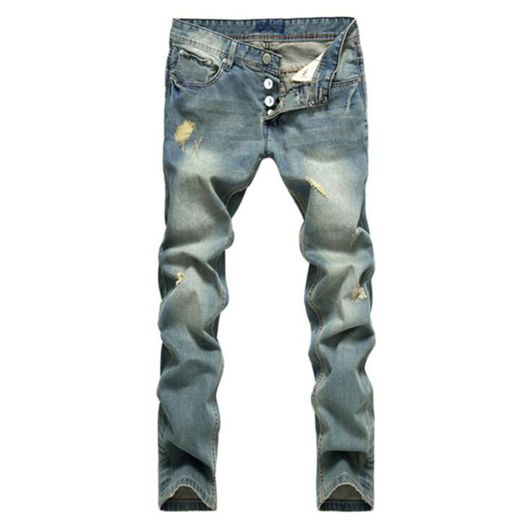 European American Style Popular Fashion Jeans Hole Famous Designer Spliced Jeans Straight Mens Blue Jeans