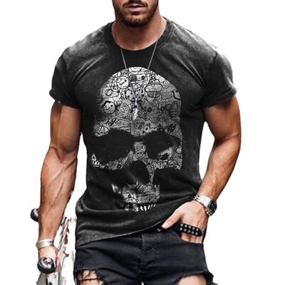 2021 men's new trend short-sleeved skull print T-shirt