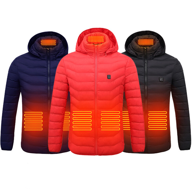 Casual Zipper Windproof Men's Jackets & Coats Waterproof Soft Shell 5V Powered Warm Detachable Hooded Heated Puffer Jacket