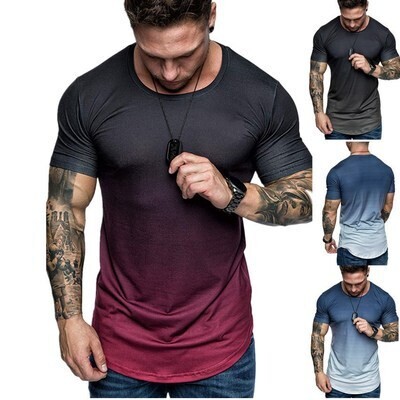 Gradient Color Summer Casual Short Sleeve Men's Sports Slim Fit Plus Size T-shirts 100% polyester Men