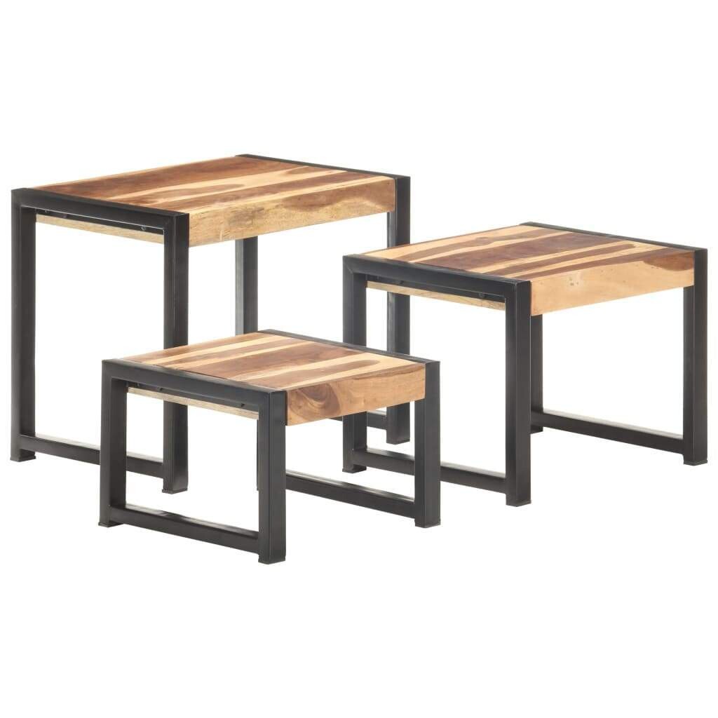 vidaXL Nesting Tables 3 pcs Solid Wood with Sheesham Finish