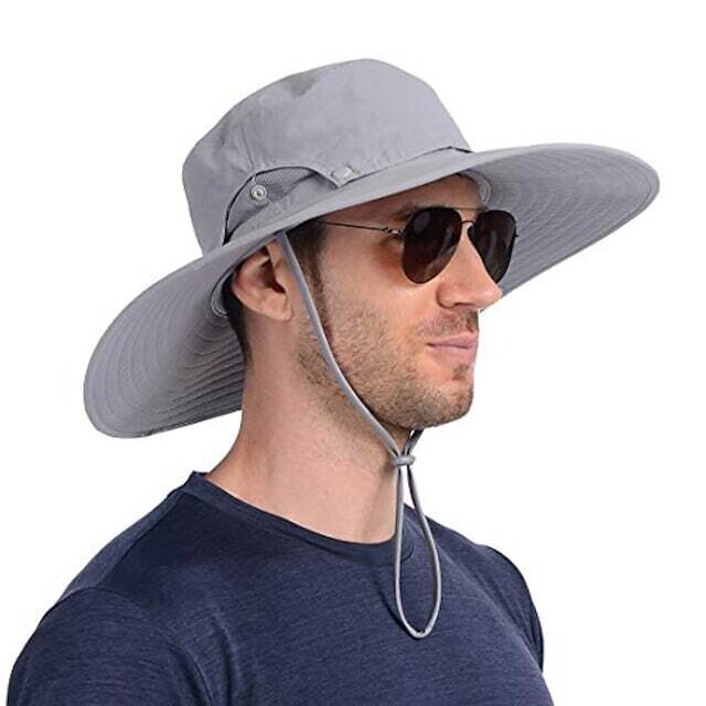 Men's Summer Solid Wide Brim Sun Hat Fishing Hat Cap