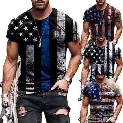 2022 New Arrivals Summer American Flag Print Men's Casual Mens Shirts Streetwear Clothing Vintage T Shirt
