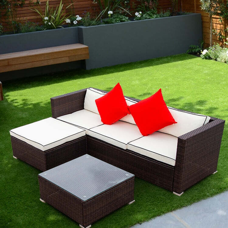 3 PCS / Set Outdoor Patio Sectional Wicker Rattan Furniture Sofa Set
