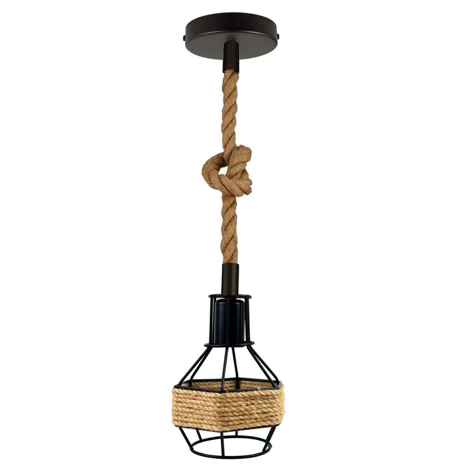 Industrial Pendant Light Cage Hanging Light Fixture Rope Cord~1063