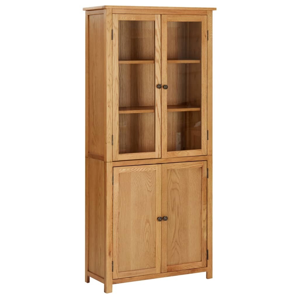 vidaXL Bookcase with 4 Doors Solid Oak Wood and Glass 35.4"x78.7"/31.5"x70.9"