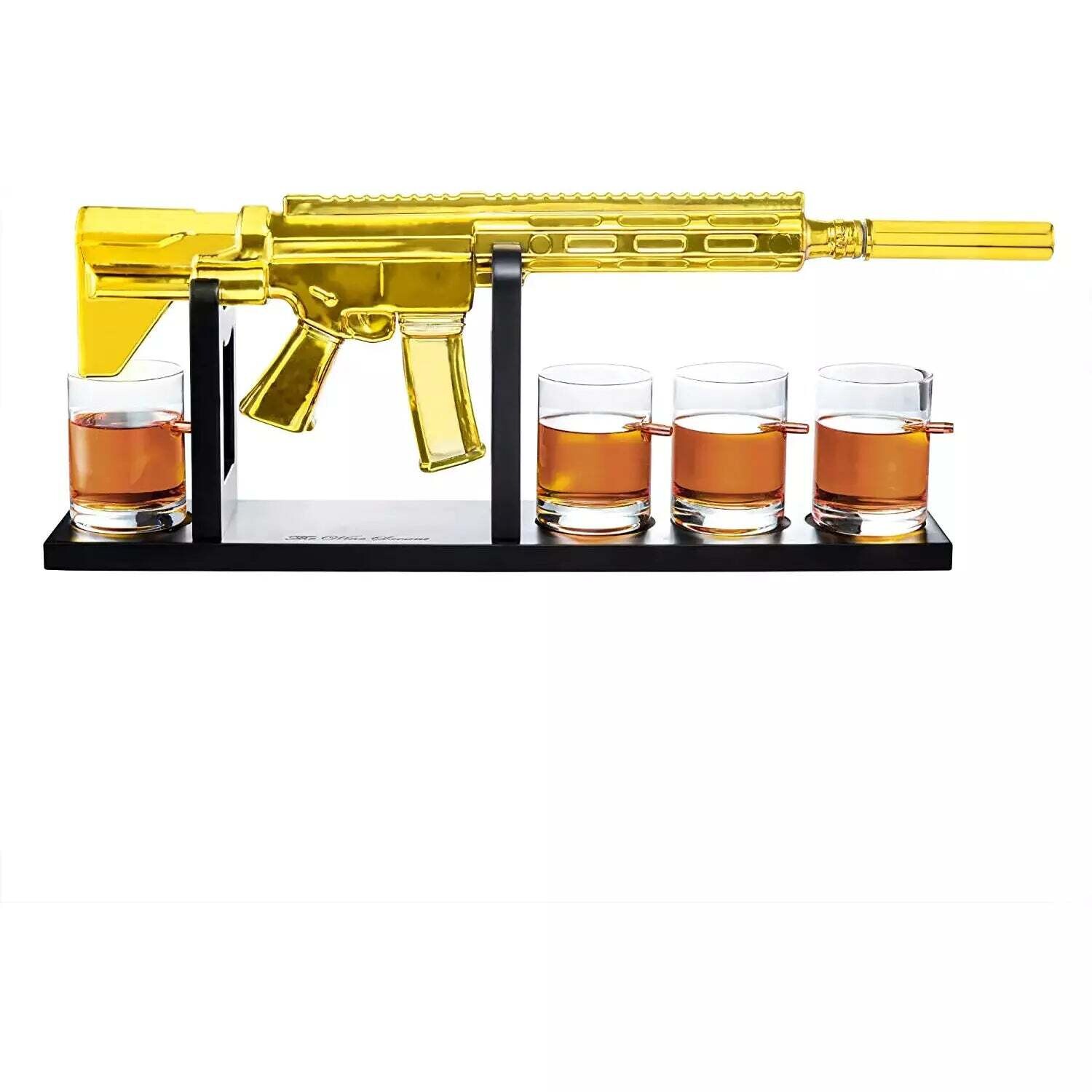 AR15 Gold Whiskey Decanter Set with 4 Bullet Whiskey Glasses a Gift for Fathers, Uncles, Sons - Veteran Gifts, Military Gift, Home Bar Gift, Father's Day