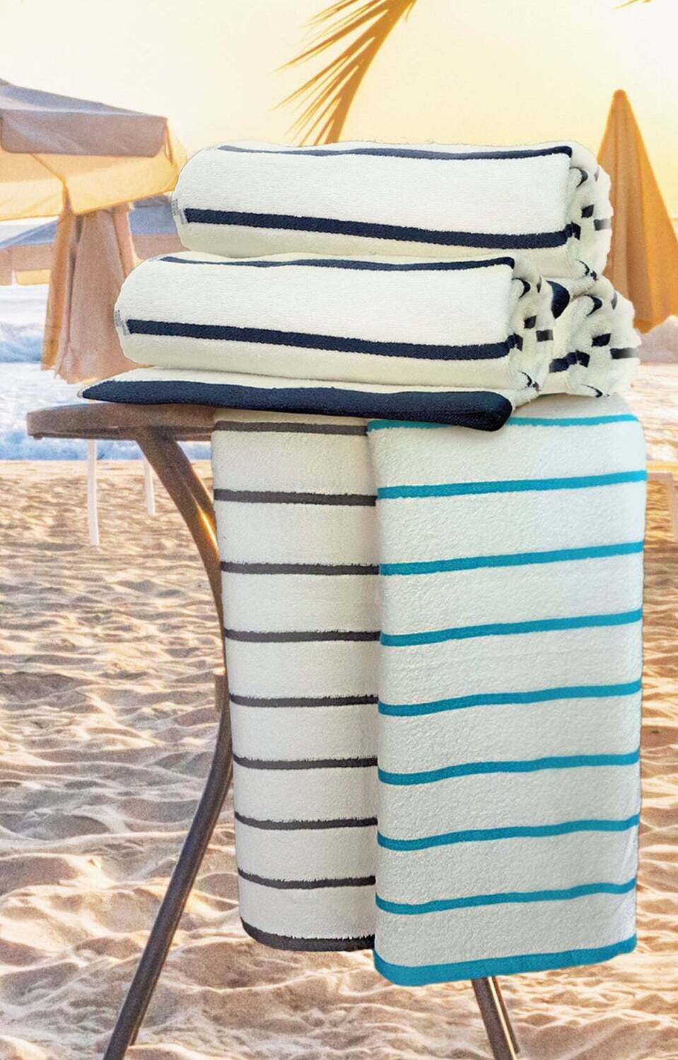 Premium Cotton-Poly Blend Horizontal Stripes Pool Towels 2 PK