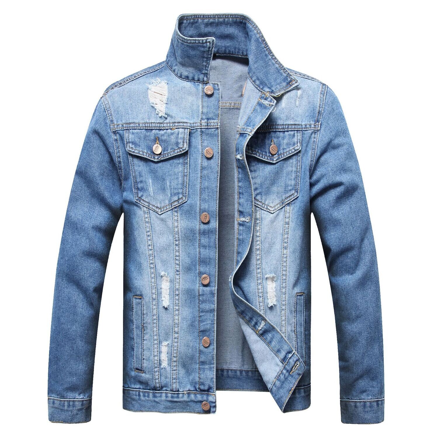 Hot selling Classic Mens Denim Blue jean Jacket Trendy Fashion Ripped Denim Male Distressing Jackets Cowboy Coats