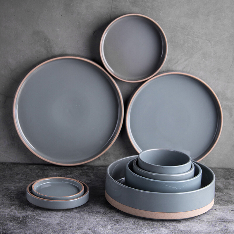 Grey color Ceramic Restaurant Dinnerware Set from Chaozhou ceramic Factory Hotel Luxury Porcelain round Dinner Tableware Set