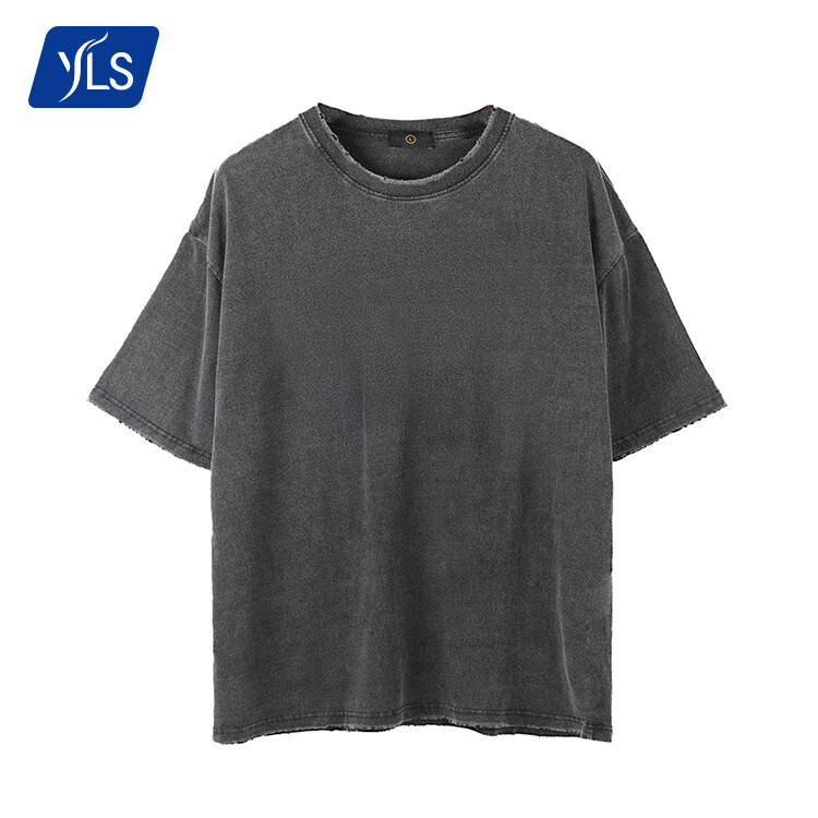 YLS Wholesale Hot Sale Oversize Men Cotton O Neck Vintage Wash Edging T Shirt