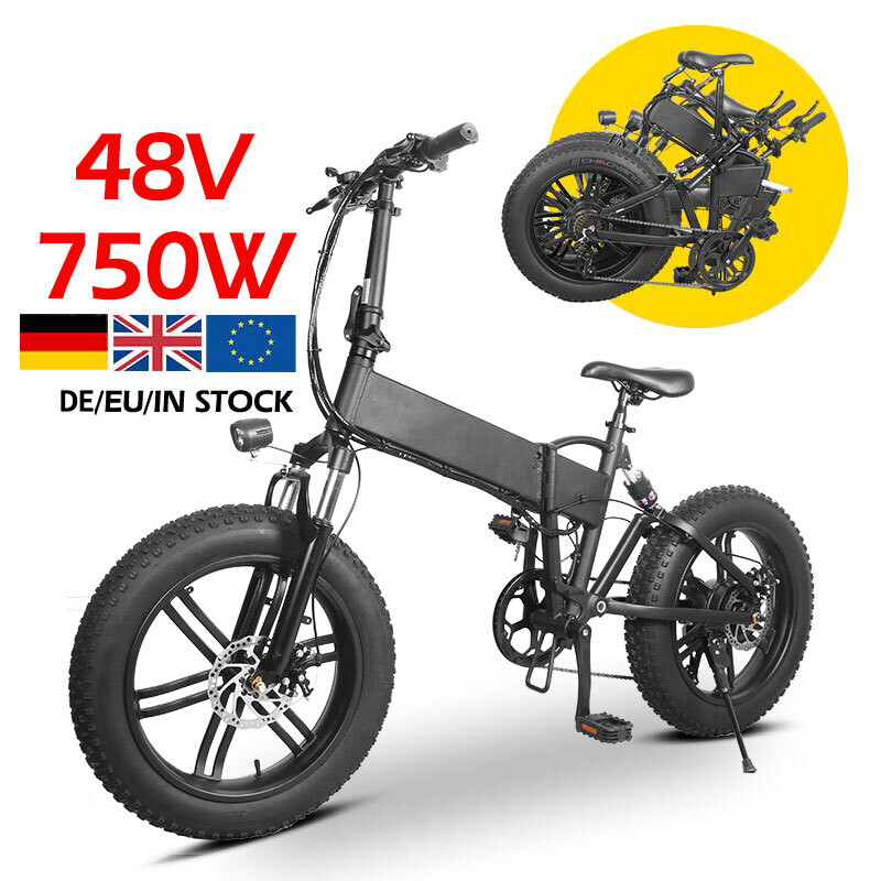 MK011 48V 750W 20 Inch 15 Mph US EU Warehouse Full Suspension Folding Fat Tire E Bike Ebike Fatbike Electric Bicycle