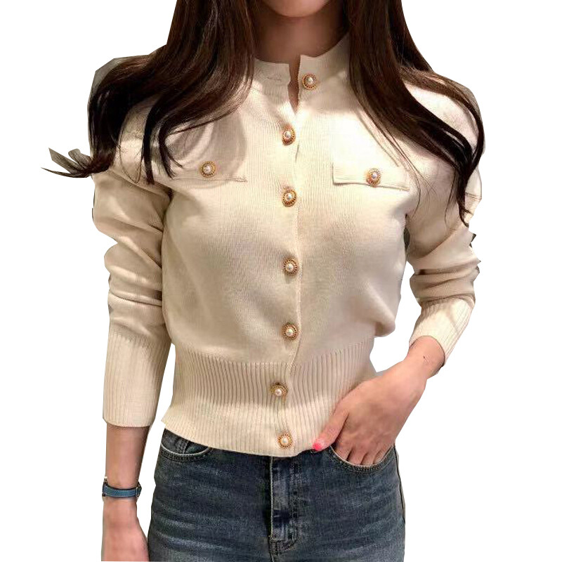 Women Fashion Cardigan Sweater Spring Knitted Long Sleeve Short Coat Casual Single Breasted Korean Slim Chic Ladies Top
