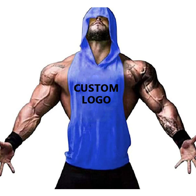 Custom Men's Lightweight Sleeveless Shirt Hoodies Pocket Muscle Weightlifting Tank Tops