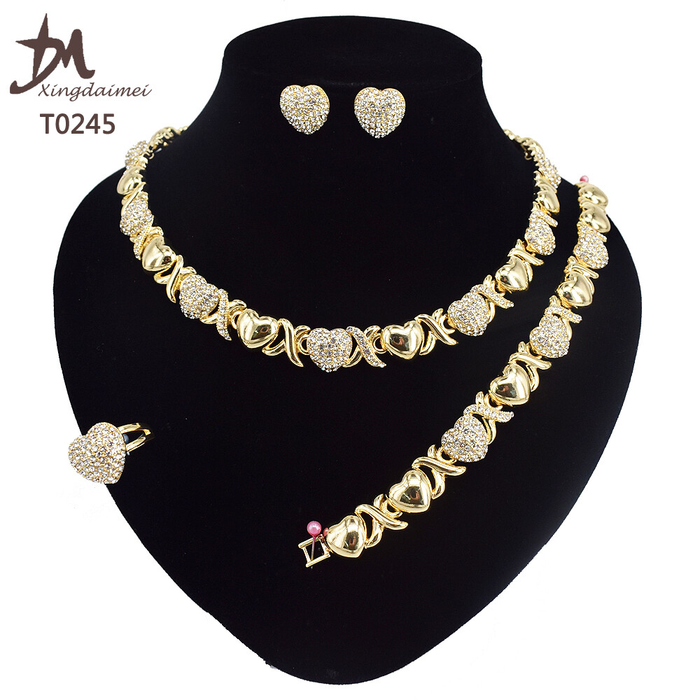 T0245 High quality 18K gold Plating jewelry women jewelry set 14k gold plating Diamond XOXO jewelry set