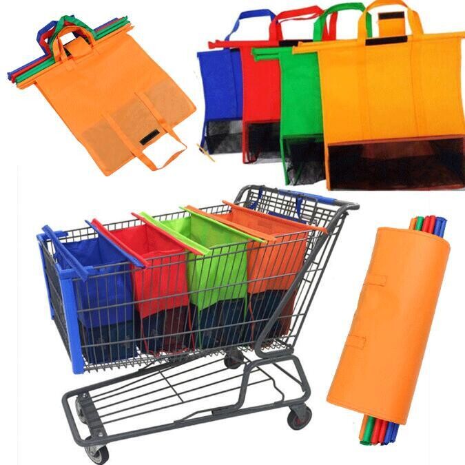 Set 4 Grocery Shopping Cart bags Non Woven Foldable Reusable Shopping Market Trolley Bag