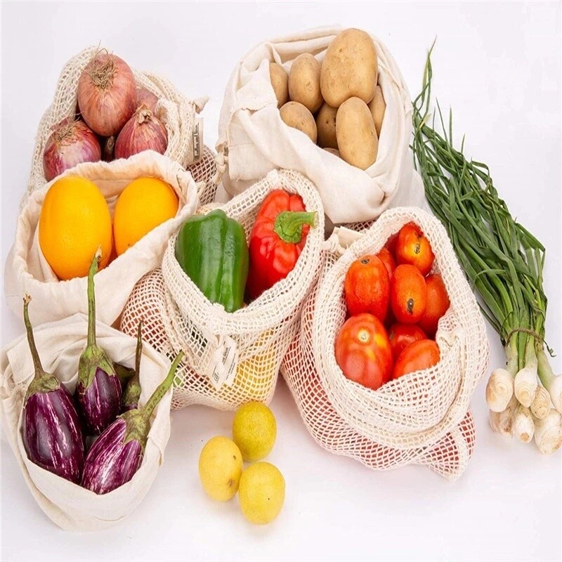 Eco Friendly Bulk Cheap Shopping Mesh Grocery Shopping Mesh Net Produce Organic Cotton Bag for Fruits Vegetables