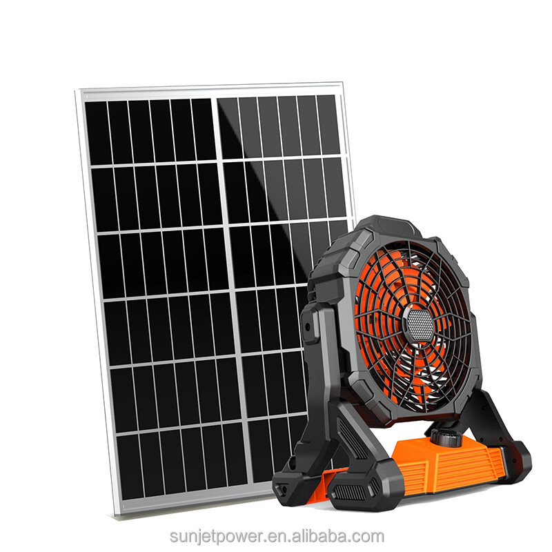 Solar charging electric fan with power bank portable and solar rechargeable fan via solar and AC