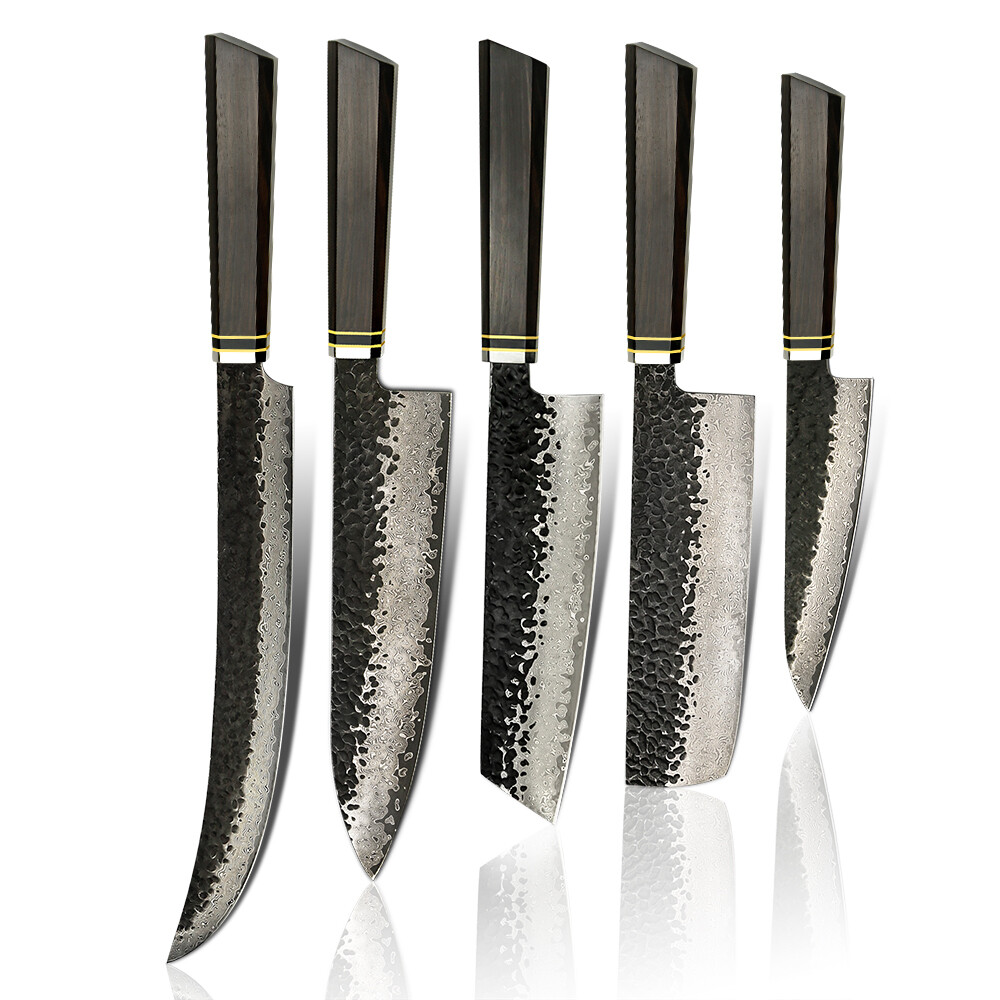 5 pcs new design 67 layers chef knife Damascus VG 10 Steel kitchen knife set with ebony wood handle