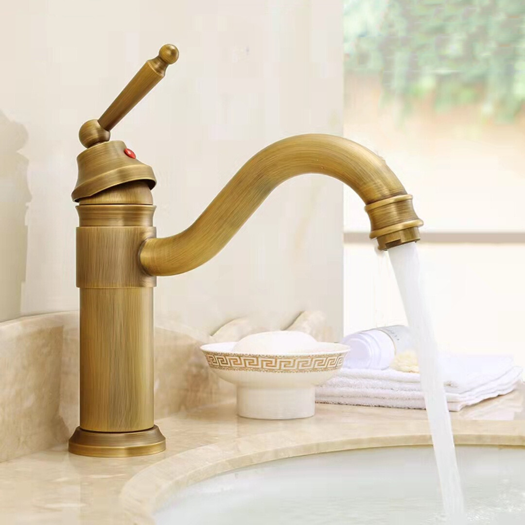 Hot And Cold Basin Faucet Heightened Countertop Basin Retro Rotating Faucet