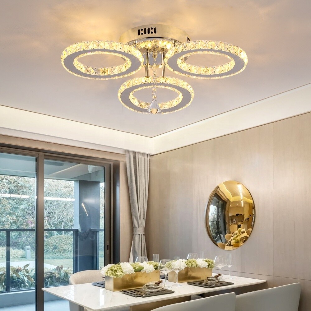 Modern 3 Rings Crystal Stainless Steel led Chandelier Lamps For Living Room