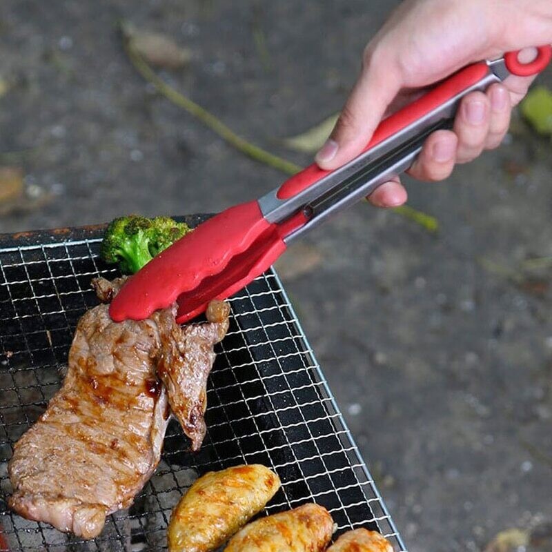 Silicone Barbecue Grilling Tongs Bread Salad Serving Food Clips