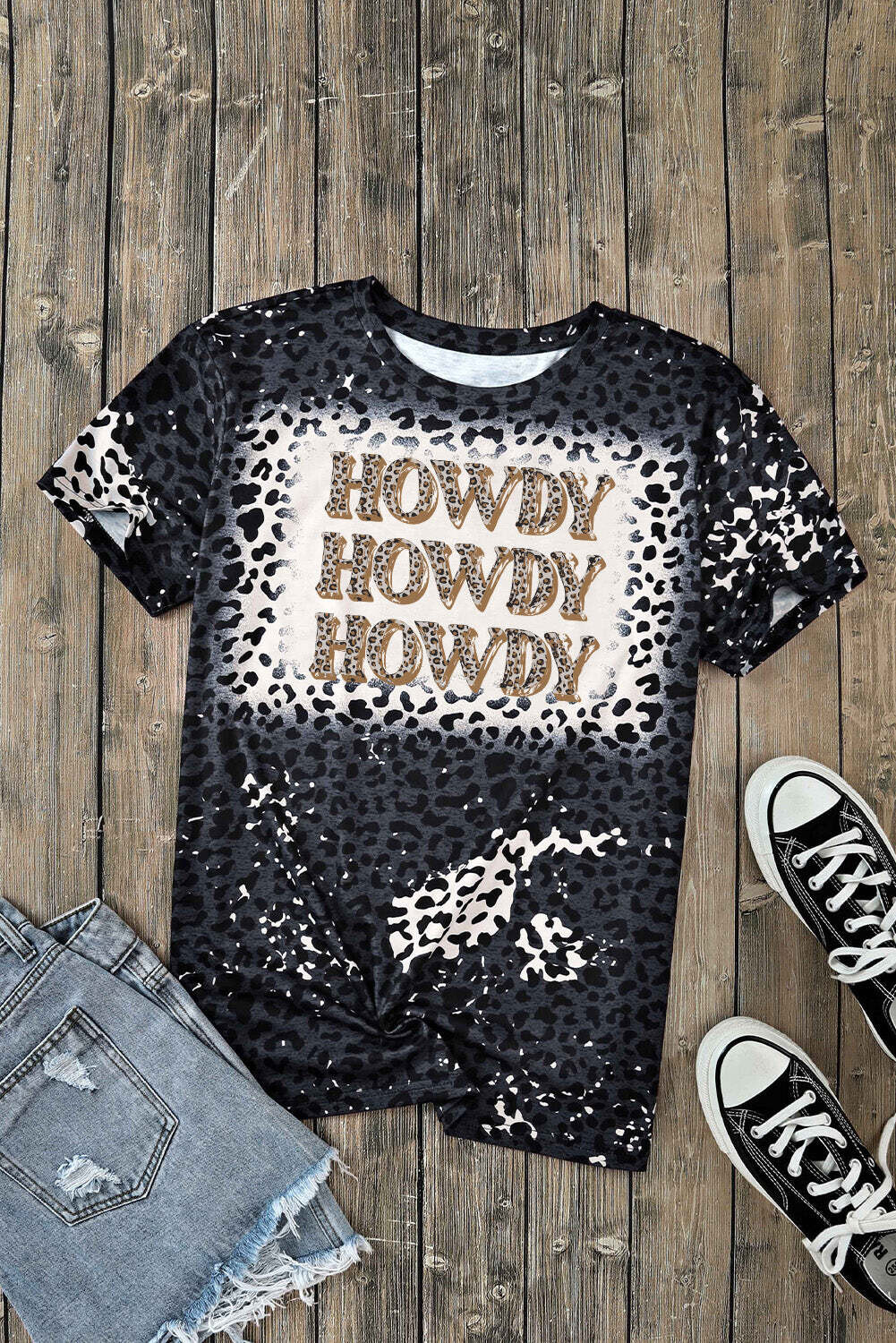 Graphic Bleached Leopard Crew Neck Tee