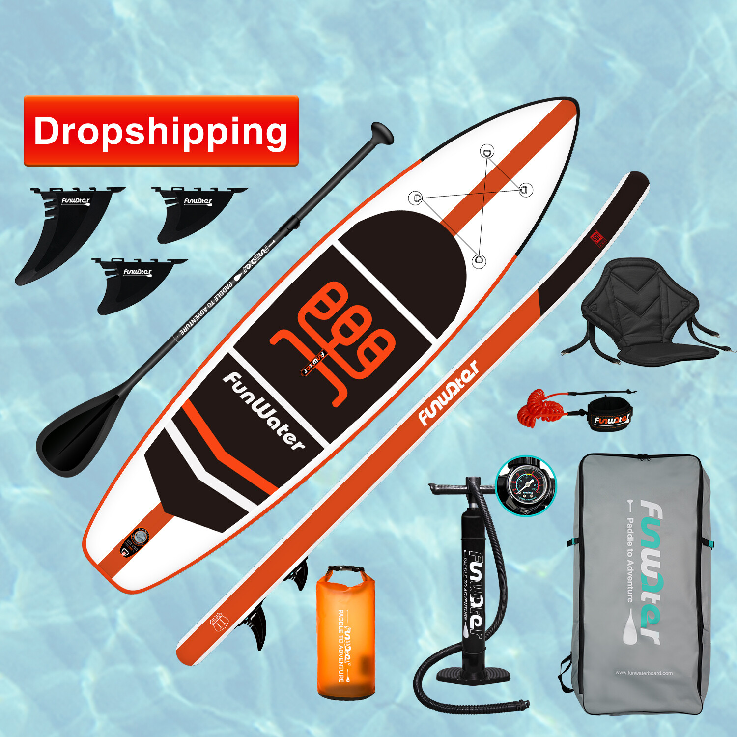 FUNWATER Dropshipping OEM 11' sup paddle board inflatable sup set stand up paddle board sup paddle surfboard