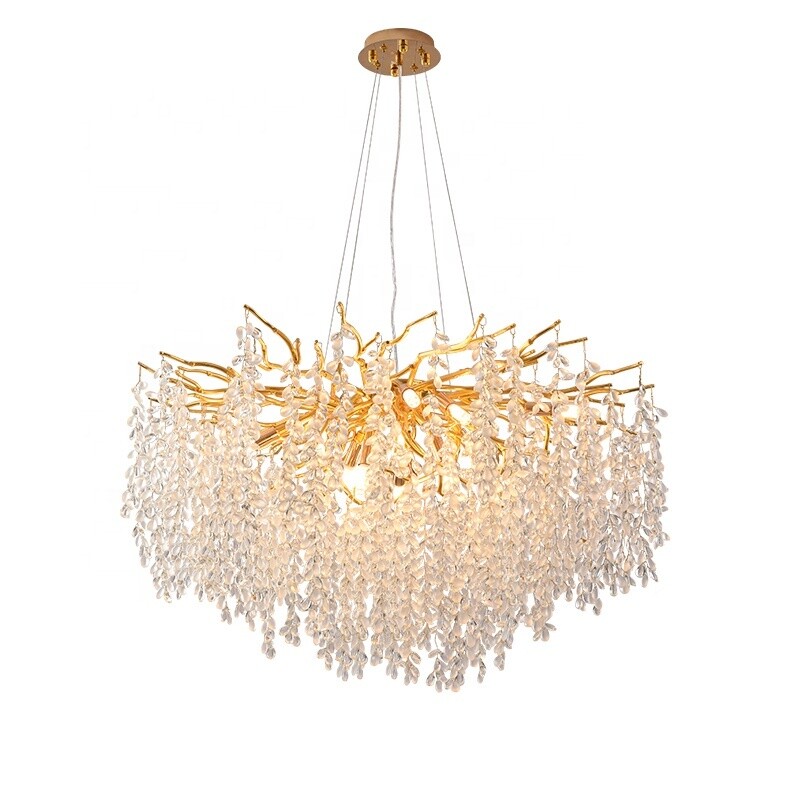 Modern Crystal Chandeliers for Dining Room Luxury Kitchen Island Light Fixture Round Gold Tree Branch Chandelier