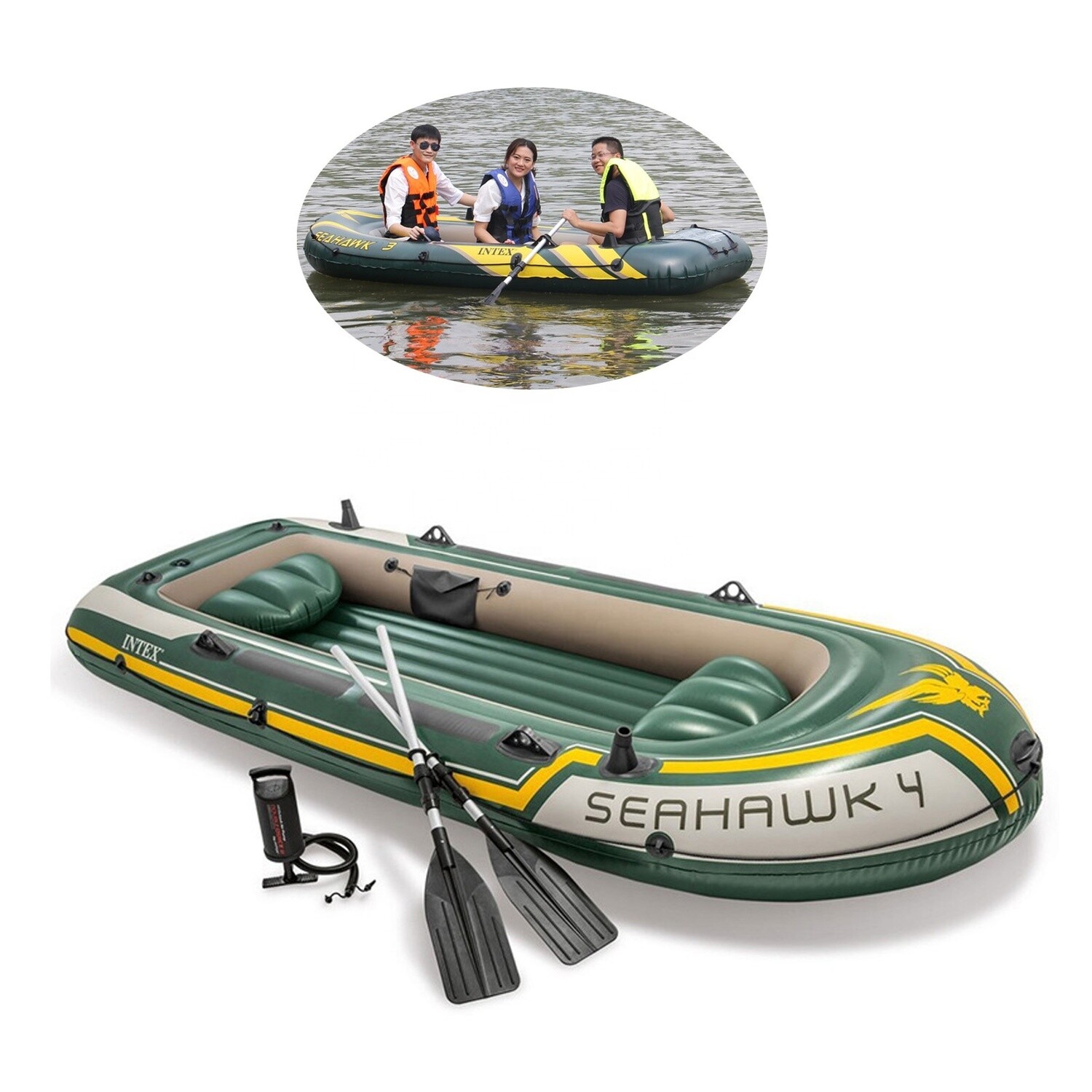 Intex 68380 SEAHAWK 3 PEOPLE BOAT SET/3M Raft Inflatable Kayak / Fishing Boat Kayak