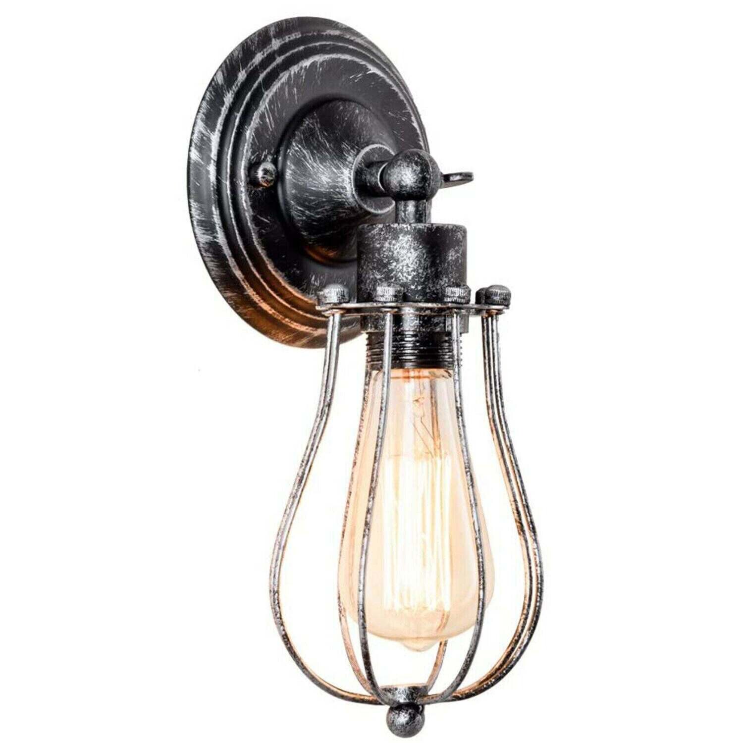 Rustic Wall Lamp Brushed Silver Sconce Industrial Wall Light Home Bedside~1522
