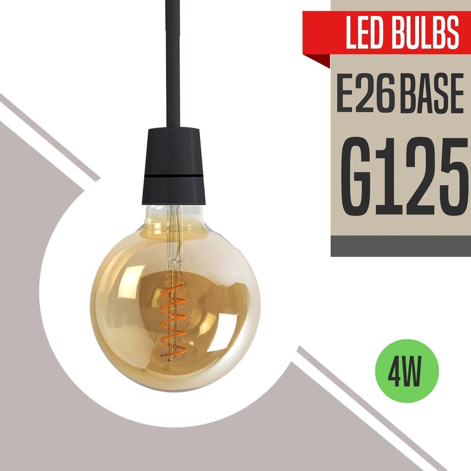 G125 4W LED Bulbs E26 Warm White Dimmable Vintage Edison Globe Light Bulb~150