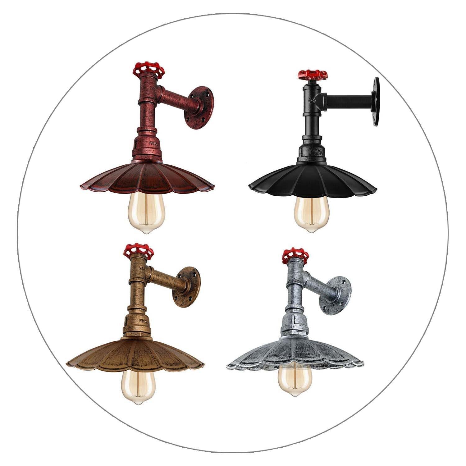 Vintage Wall Pipe Light Fittings Indoor Sconce Metal Lamp Umbrella Shape Shade for Basement~1592