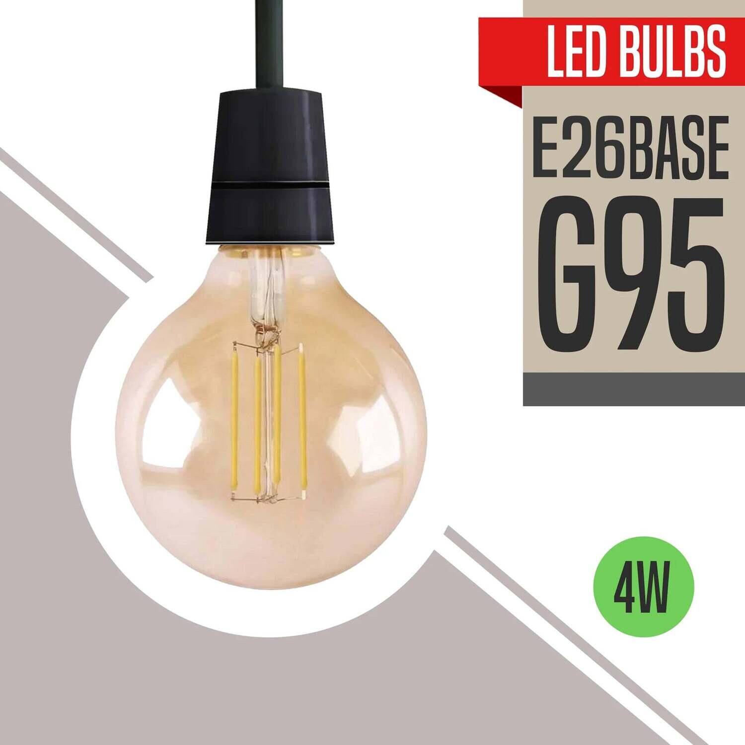 G95 4W Edison LED Bulbs Warm White Dimmable E26 Vintage LED Filament Bulb~1514