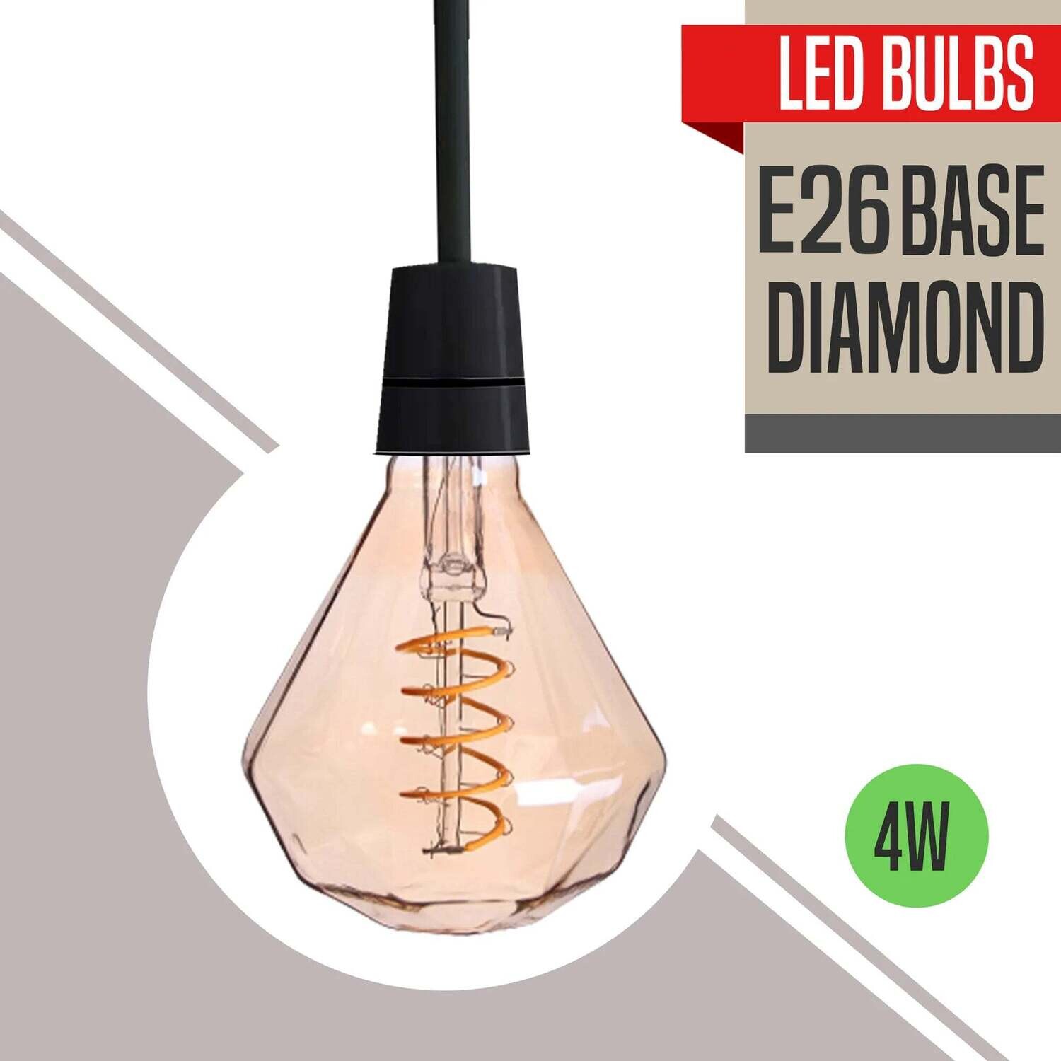 Diamond 4W LED Light Bulb E26 Warm White Dimmable LED Filament Bulb~1511