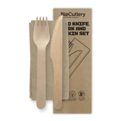 Wood Knife, Fork & Napkin set