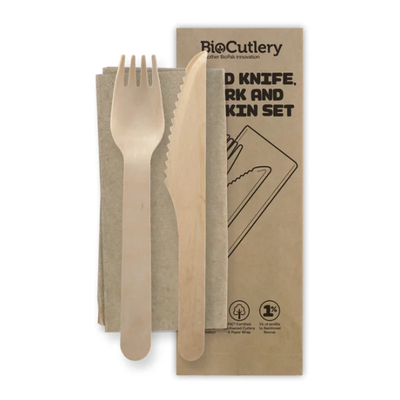 Wood Knife, Fork & Napkin set