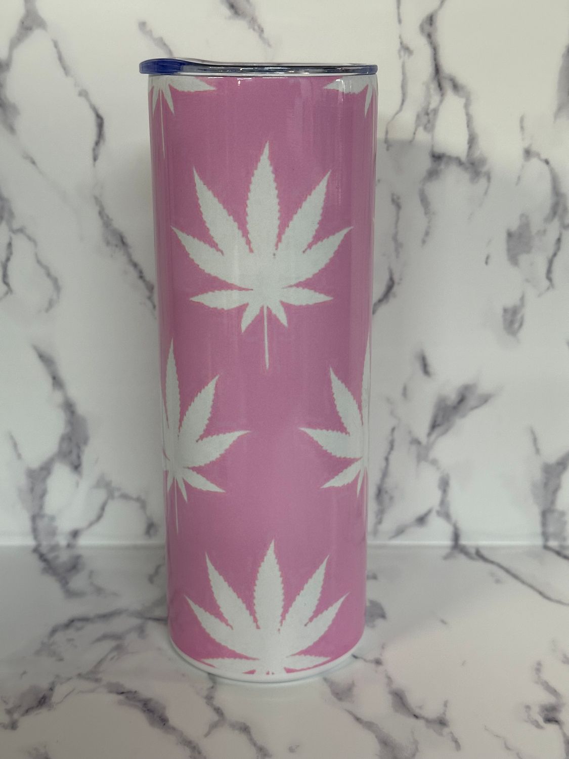 Tumbler - Pink &amp; White Weed Leaf