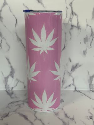 Tumbler - Pink &amp; White Weed Leaf