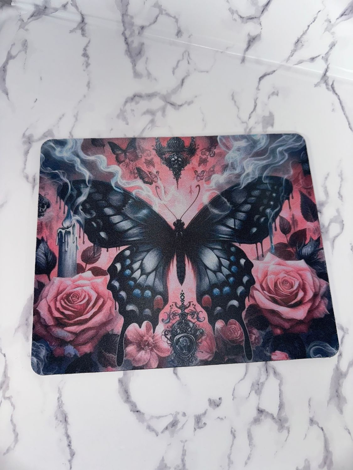 Pink Rose Butterfly Mouse Pad