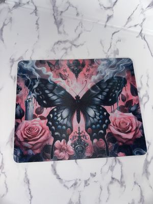 Pink Rose Butterfly Mouse Pad
