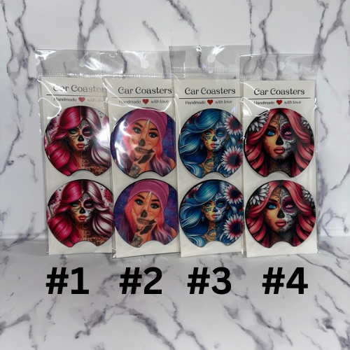 Sugar Skull Car Coasters