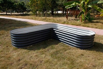 17&quot; Tall L-Shaped Modular Corrugated Metal Raised Garden Bed Large Size