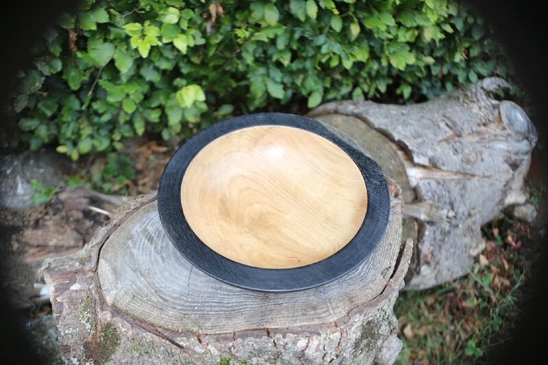 Large Ebonised Oak Wood Turned Bowl