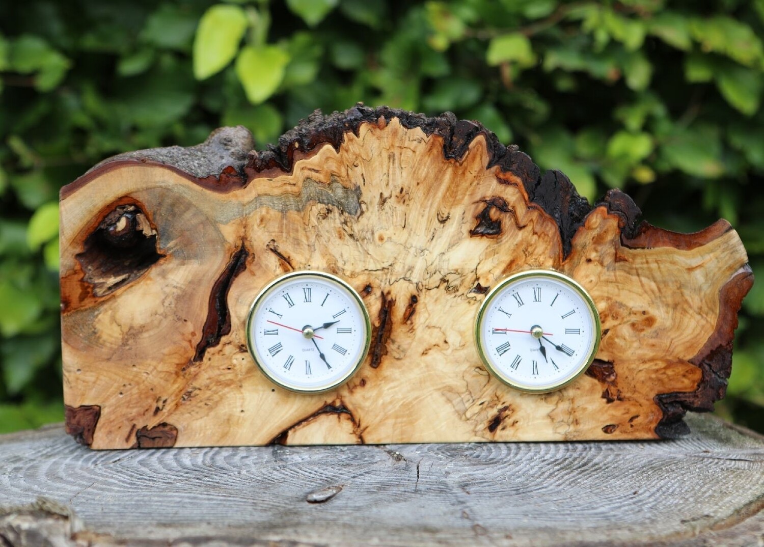 Double Spalted Burl Horse Chestnut Live Edge Wood Clock