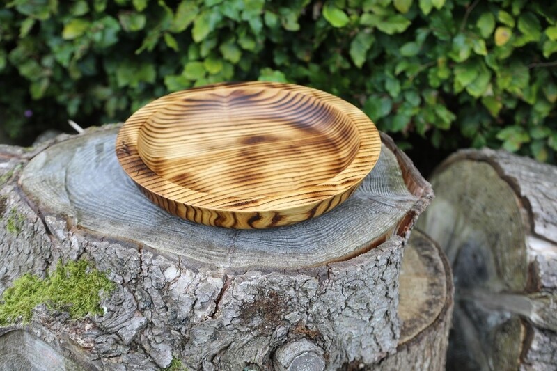 Irish Ash serving platter, burnt raised grain wooden bowl