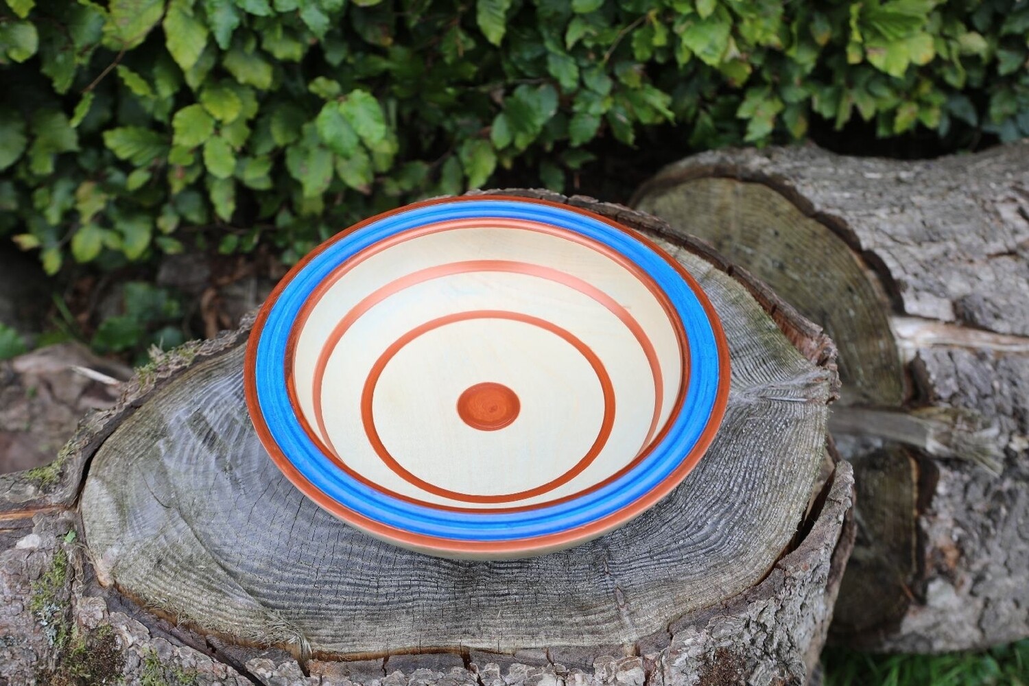 Irish Beech, copper and blue colour pop wood turned bowl 