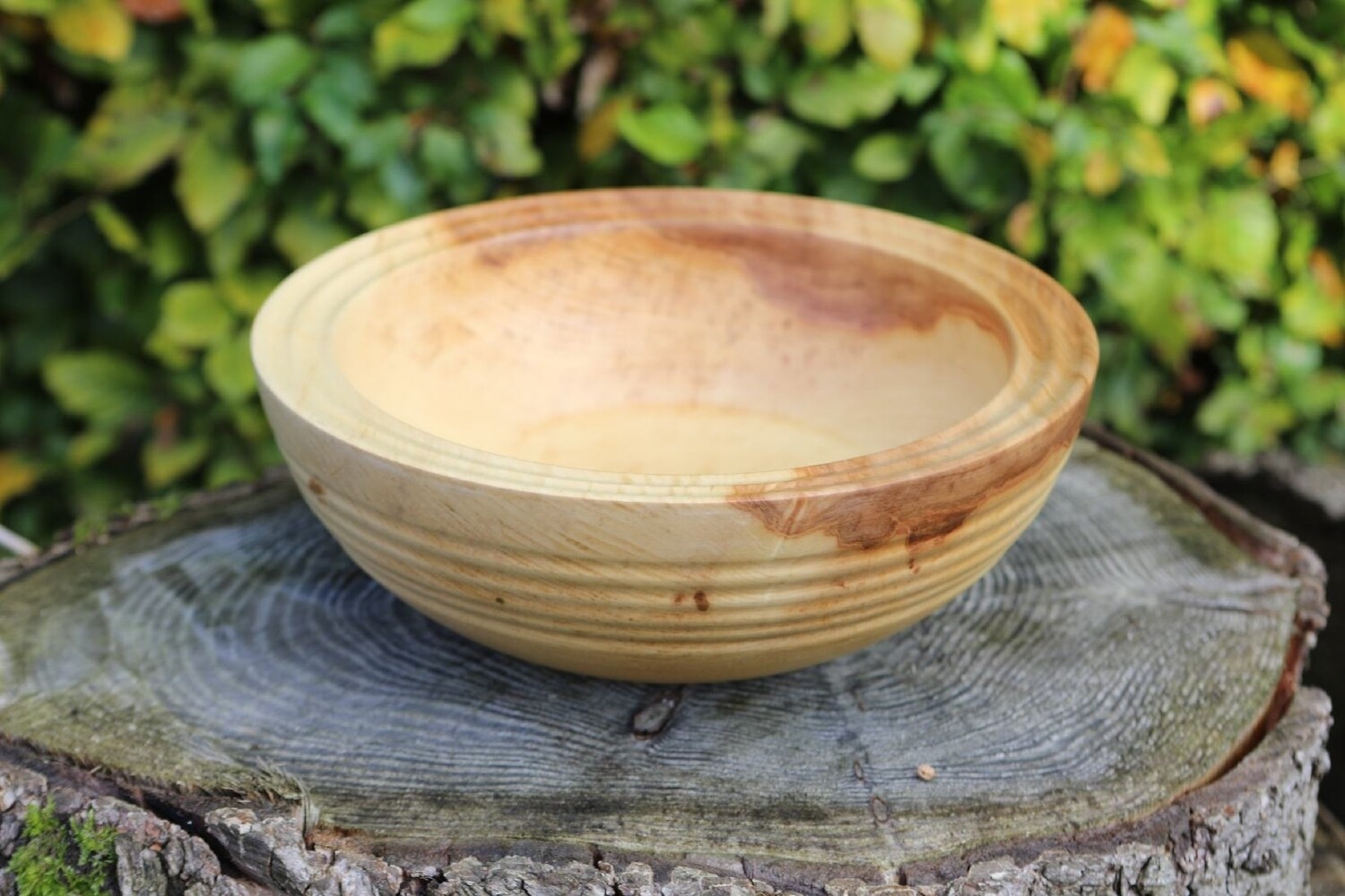 Large Irish Chestnut Wood Turned Ripple Design Bowl